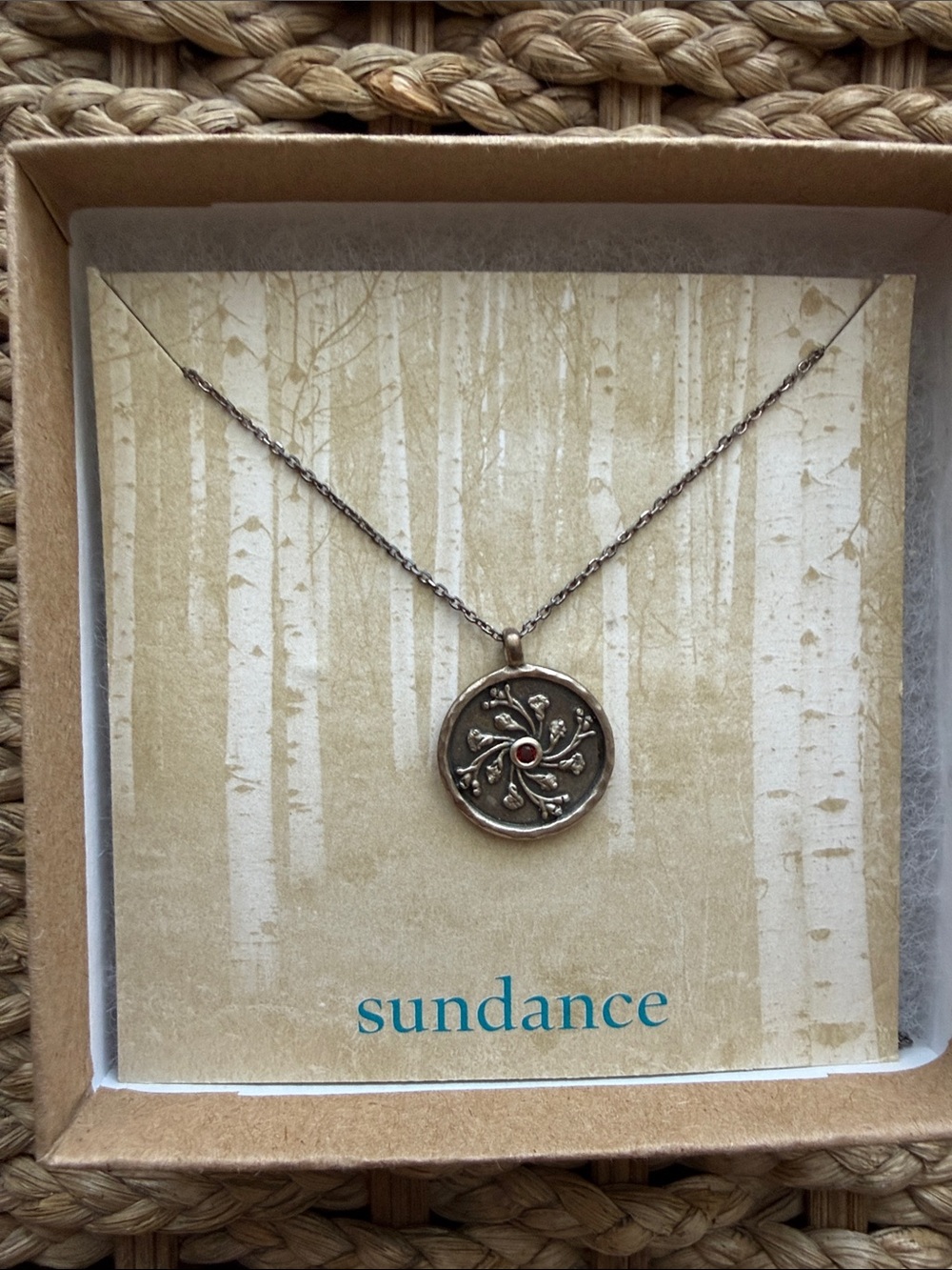 Sundance Silver-Tone Floral Medallion Necklace with Red Center
